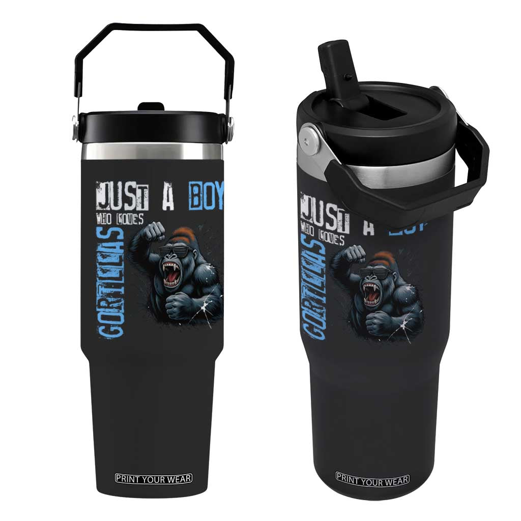 Just A Boy Who Loves Gorillas Flip Straw Tumbler Gorilla Lover Gift TS12 One Size: 30 oz Black Print Your Wear