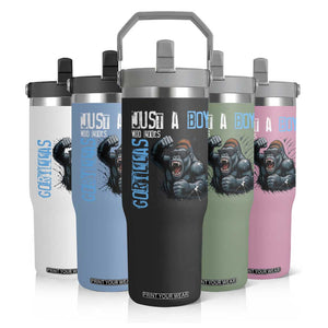 Just A Boy Who Loves Gorillas Flip Straw Tumbler Gorilla Lover Gift TS12 Print Your Wear
