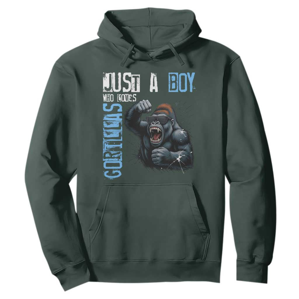 Just A Boy Who Loves Gorillas Hoodie Gorilla Lover Gift TS12 Dark Forest Green Print Your Wear