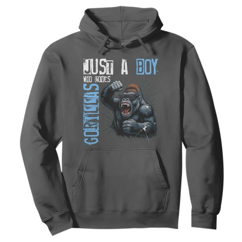 Just A Boy Who Loves Gorillas Hoodie Gorilla Lover Gift TS12 Dark Heather Print Your Wear