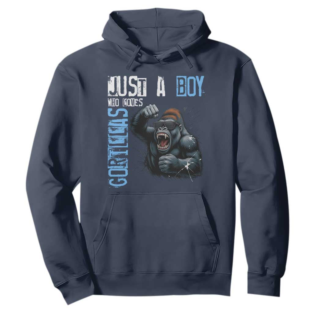 Just A Boy Who Loves Gorillas Hoodie Gorilla Lover Gift TS12 Navy Print Your Wear