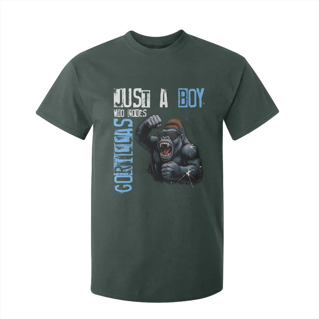 Just A Boy Who Loves Gorillas T Shirt For Kid Gorilla Lover Gift TS12 Dark Forest Green Print Your Wear