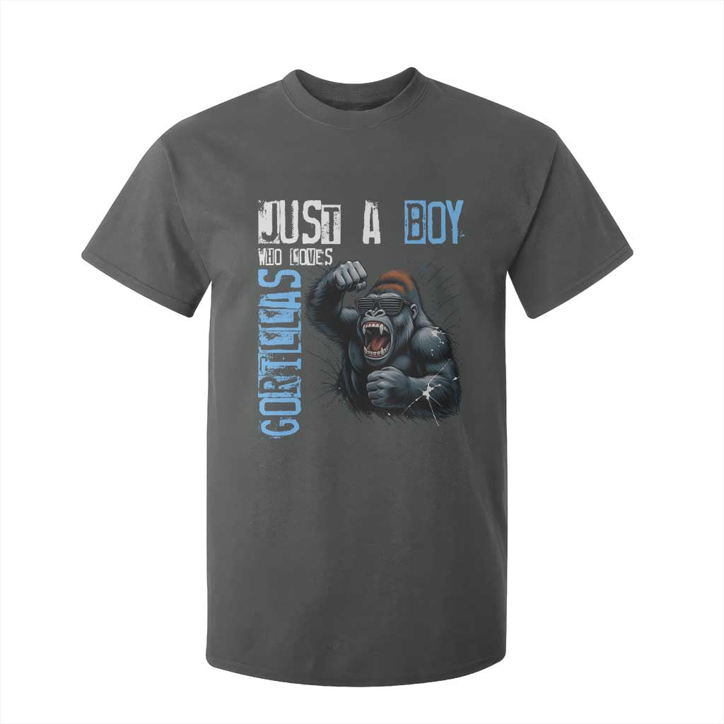 Just A Boy Who Loves Gorillas T Shirt For Kid Gorilla Lover Gift TS12 Dark Heather Print Your Wear