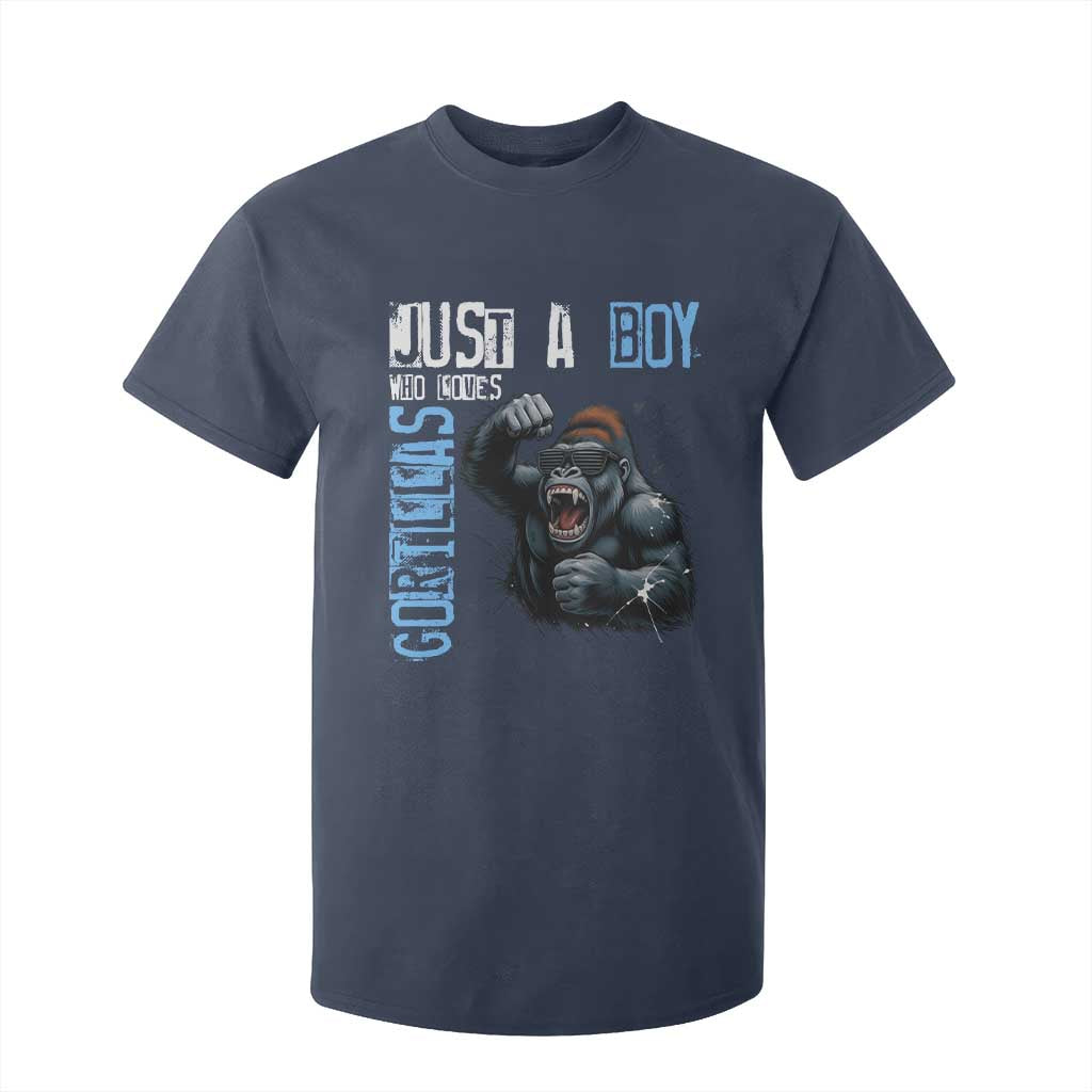 Just A Boy Who Loves Gorillas T Shirt For Kid Gorilla Lover Gift TS12 Navy Print Your Wear