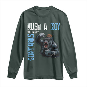 Just A Boy Who Loves Gorillas Long Sleeve Shirt Gorilla Lover Gift TS12 Dark Forest Green Print Your Wear