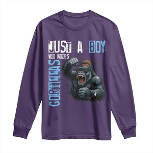 Just A Boy Who Loves Gorillas Long Sleeve Shirt Gorilla Lover Gift TS12 Purple Print Your Wear