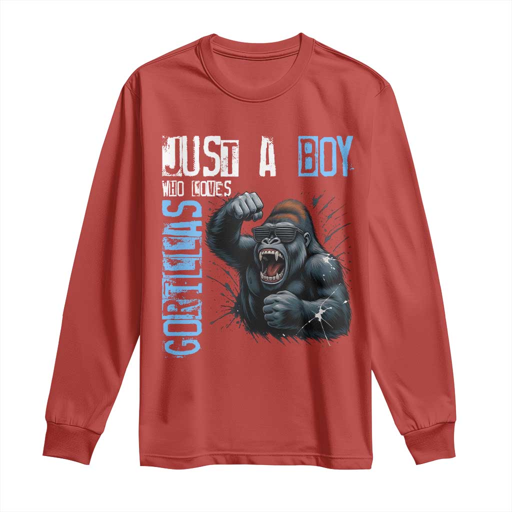 Just A Boy Who Loves Gorillas Long Sleeve Shirt Gorilla Lover Gift TS12 Red Print Your Wear