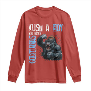 Just A Boy Who Loves Gorillas Long Sleeve Shirt Gorilla Lover Gift TS12 Red Print Your Wear