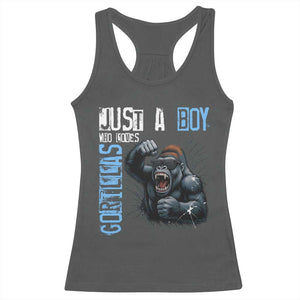 Just A Boy Who Loves Gorillas Racerback Tank Top Gorilla Lover Gift TS12 Dark Heather Print Your Wear
