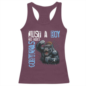 Just A Boy Who Loves Gorillas Racerback Tank Top Gorilla Lover Gift TS12 Maroon Print Your Wear