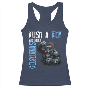 Just A Boy Who Loves Gorillas Racerback Tank Top Gorilla Lover Gift TS12 Navy Print Your Wear