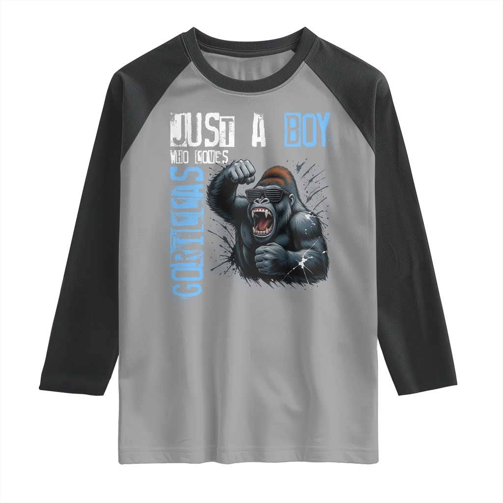Just A Boy Who Loves Gorillas Raglan Shirt Gorilla Lover Gift TS12 Sport Gray Black Print Your Wear