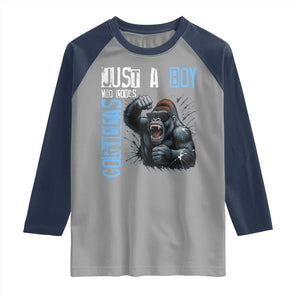 Just A Boy Who Loves Gorillas Raglan Shirt Gorilla Lover Gift TS12 Sport Gray Navy Print Your Wear