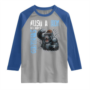 Just A Boy Who Loves Gorillas Raglan Shirt Gorilla Lover Gift TS12 Sport Gray Royal Print Your Wear