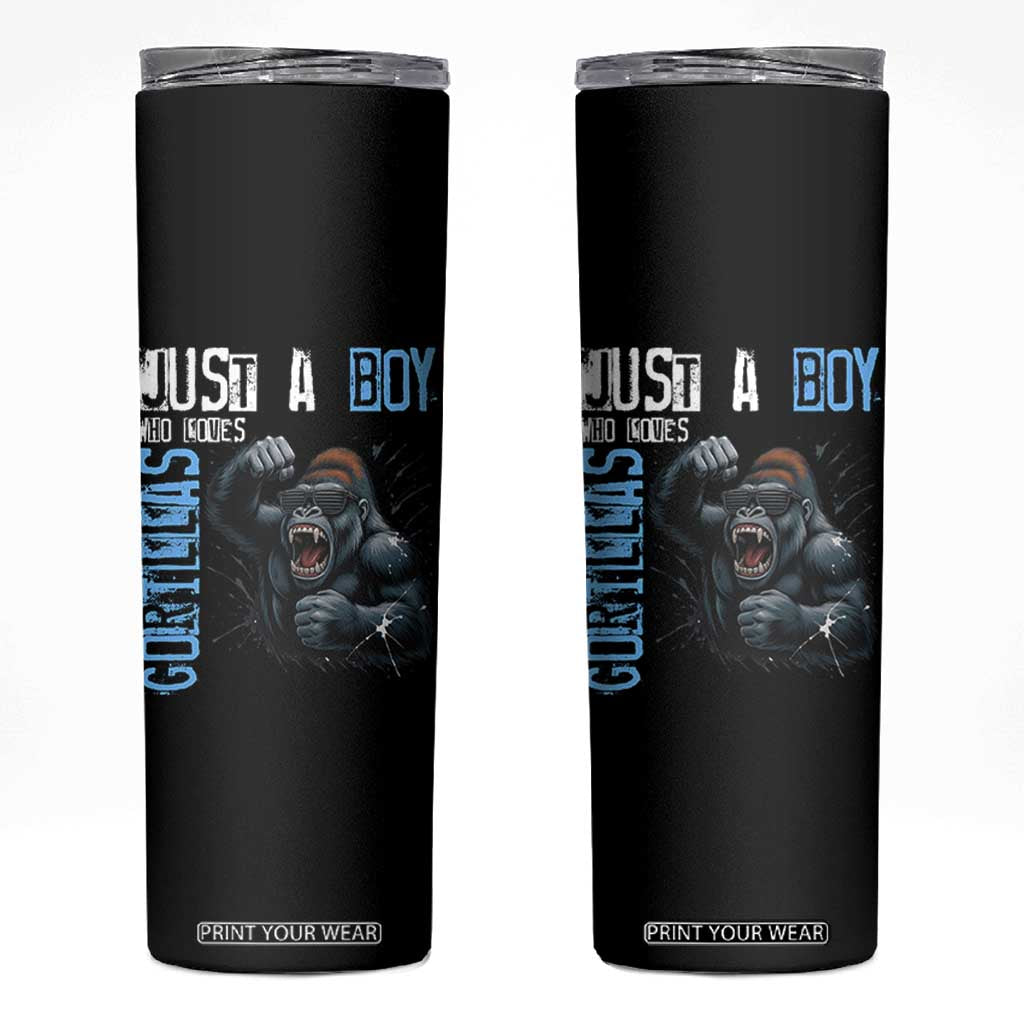Just A Boy Who Loves Gorillas Skinny Tumbler Gorilla Lover Gift TS12 Black Print Your Wear