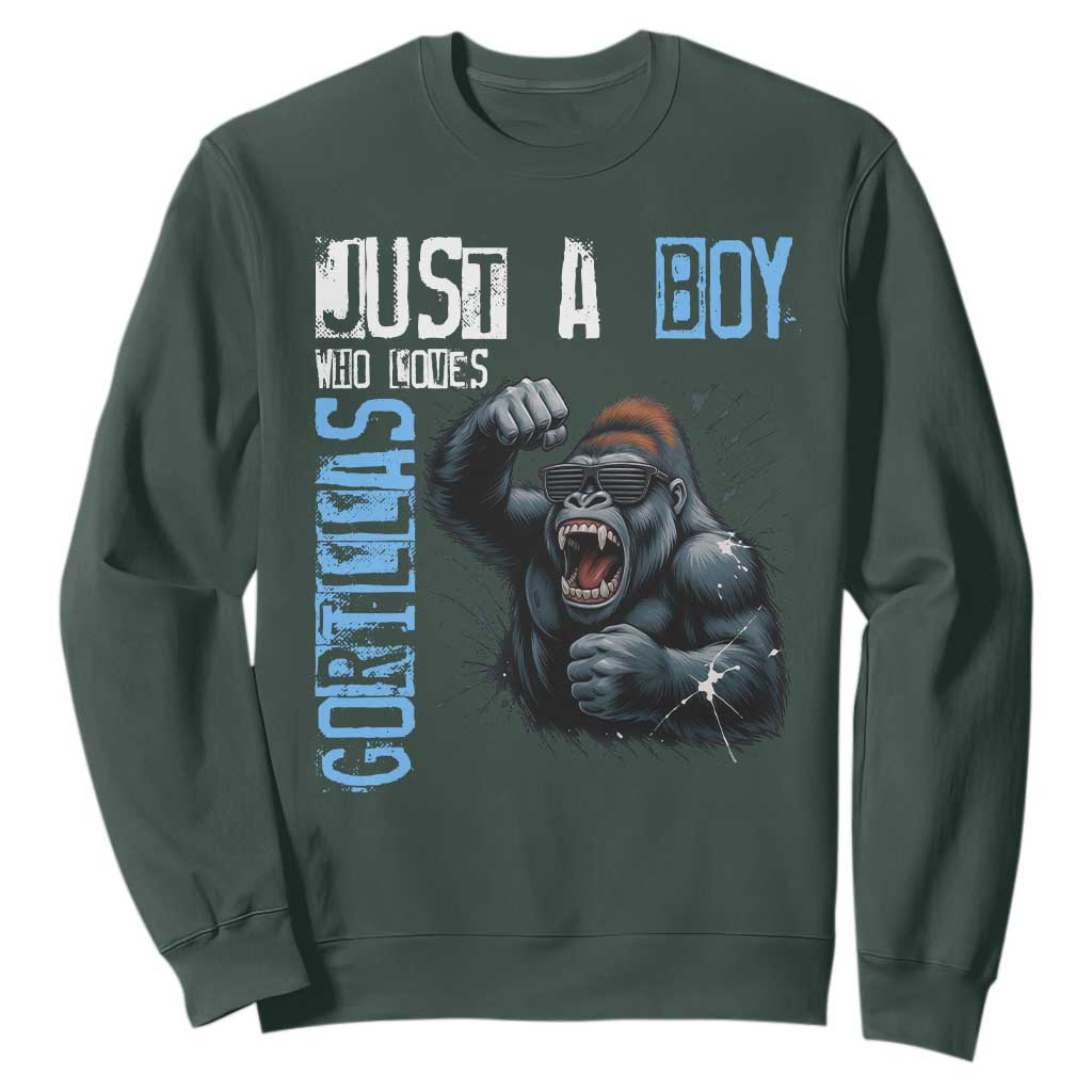 Just A Boy Who Loves Gorillas Sweatshirt Gorilla Lover Gift TS12 Dark Forest Green Print Your Wear