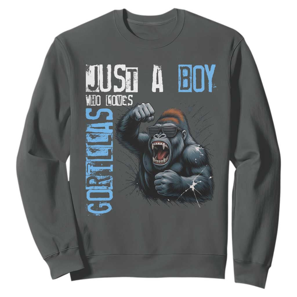 Just A Boy Who Loves Gorillas Sweatshirt Gorilla Lover Gift TS12 Dark Heather Print Your Wear