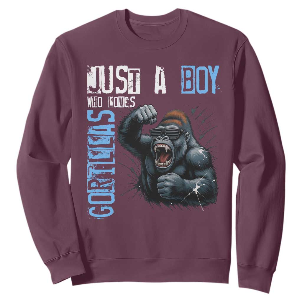 Just A Boy Who Loves Gorillas Sweatshirt Gorilla Lover Gift TS12 Maroon Print Your Wear