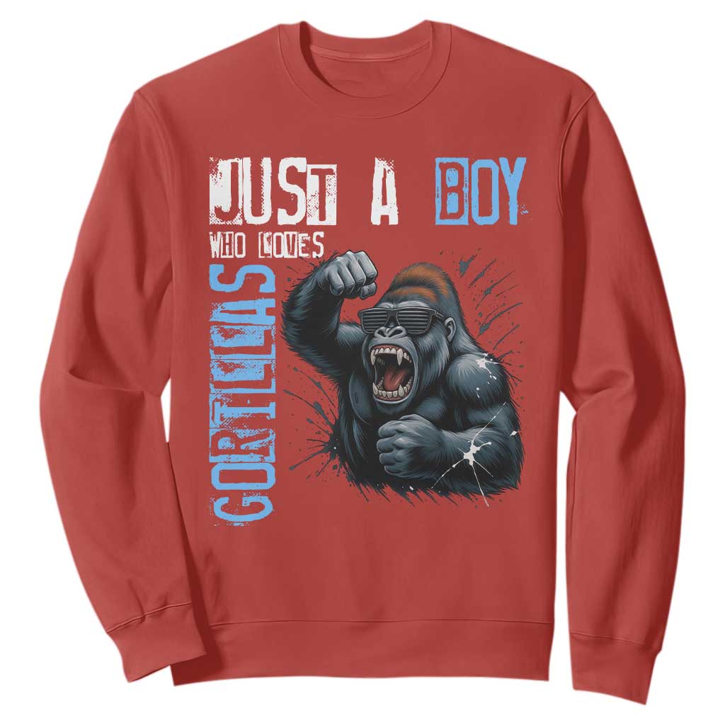 Just A Boy Who Loves Gorillas Sweatshirt Gorilla Lover Gift TS12 Red Print Your Wear