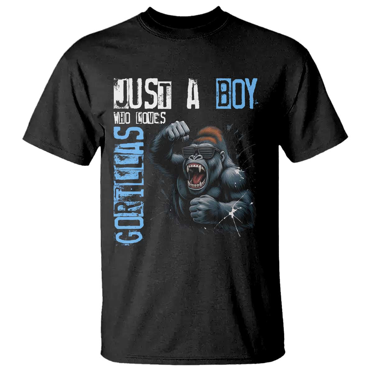 Just A Boy Who Loves Gorillas T Shirt Gorilla Lover Gift TS12 Black Print Your Wear