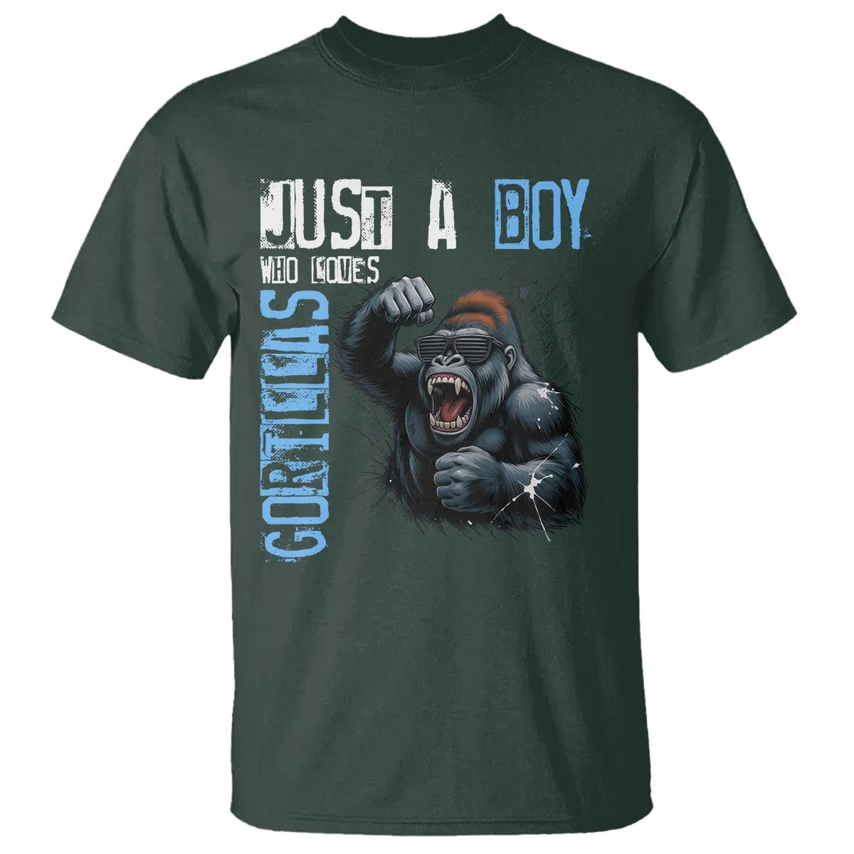 Just A Boy Who Loves Gorillas T Shirt Gorilla Lover Gift TS12 Dark Forest Green Print Your Wear