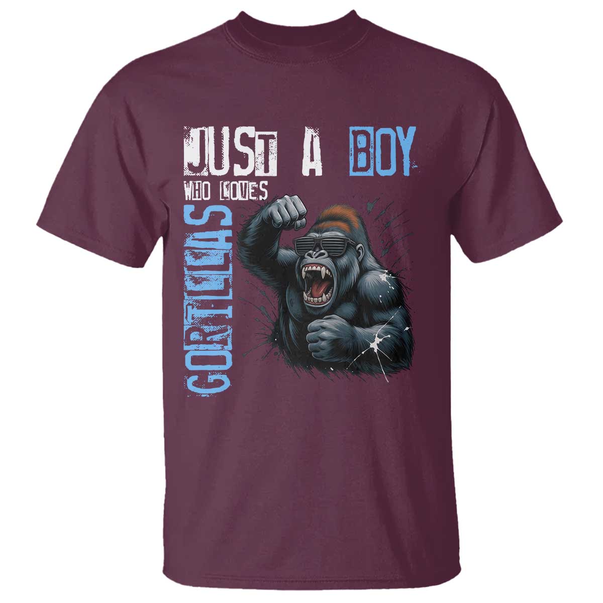 Just A Boy Who Loves Gorillas T Shirt Gorilla Lover Gift TS12 Maroon Print Your Wear