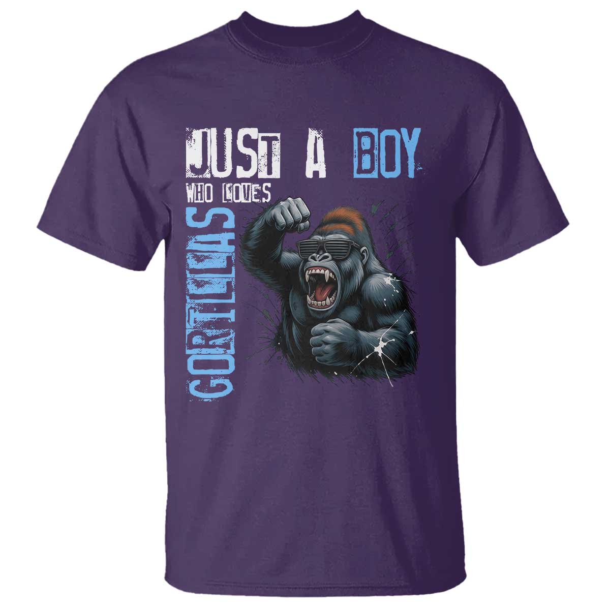 Just A Boy Who Loves Gorillas T Shirt Gorilla Lover Gift TS12 Purple Print Your Wear