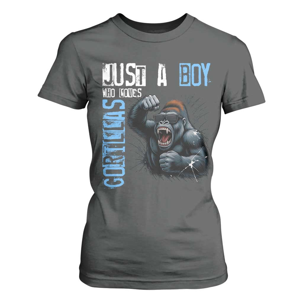 Just A Boy Who Loves Gorillas T Shirt For Women Gorilla Lover Gift TS12 Dark Heather Print Your Wear