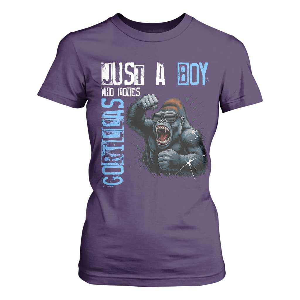Just A Boy Who Loves Gorillas T Shirt For Women Gorilla Lover Gift TS12 Purple Print Your Wear
