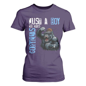 Just A Boy Who Loves Gorillas T Shirt For Women Gorilla Lover Gift TS12 Purple Print Your Wear