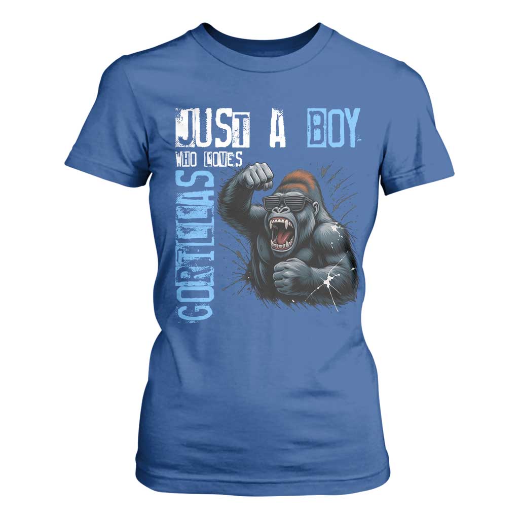 Just A Boy Who Loves Gorillas T Shirt For Women Gorilla Lover Gift TS12 Royal Blue Print Your Wear
