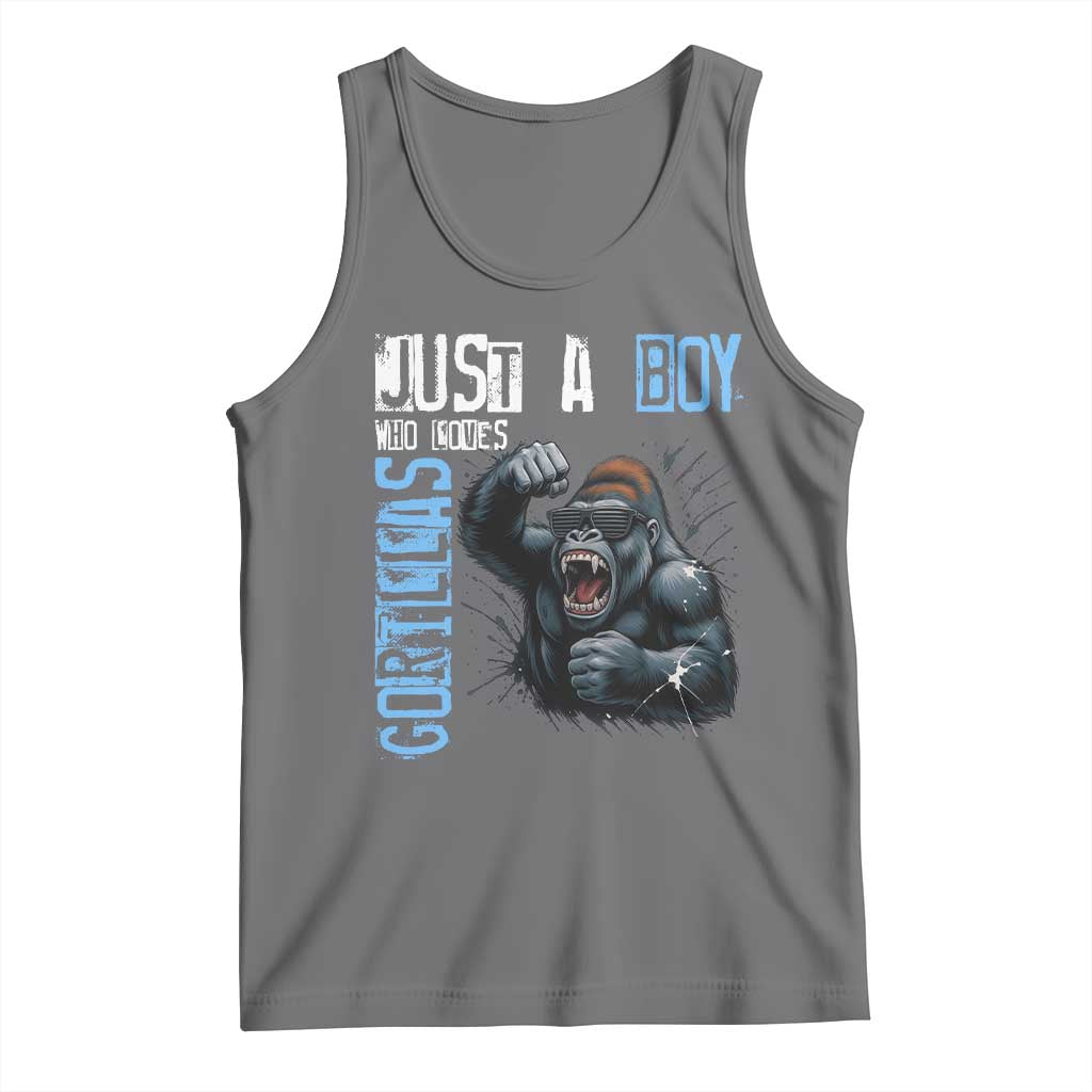 Just A Boy Who Loves Gorillas Tank Top Gorilla Lover Gift TS12 Black Heather Print Your Wear