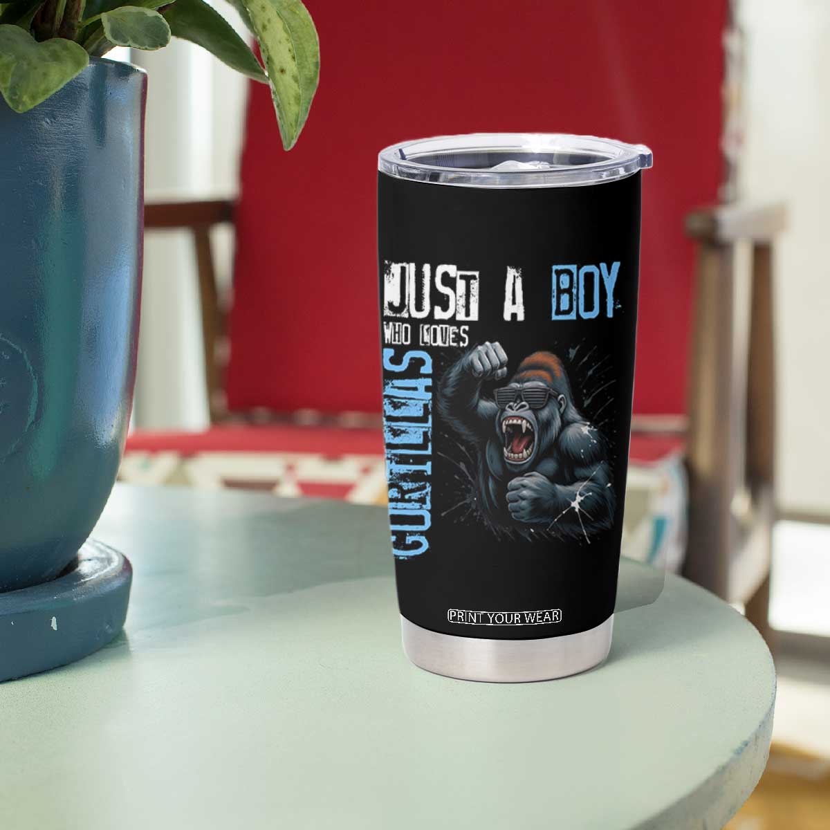 Just A Boy Who Loves Gorillas Tumbler Cup Gorilla Lover Gift TS12 Print Your Wear