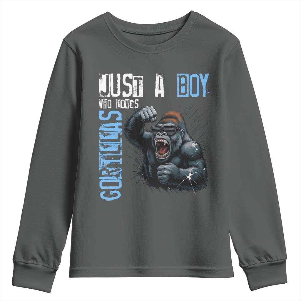 Just A Boy Who Loves Gorillas Youth Sweatshirt Gorilla Lover Gift TS12 Dark Heather Print Your Wear