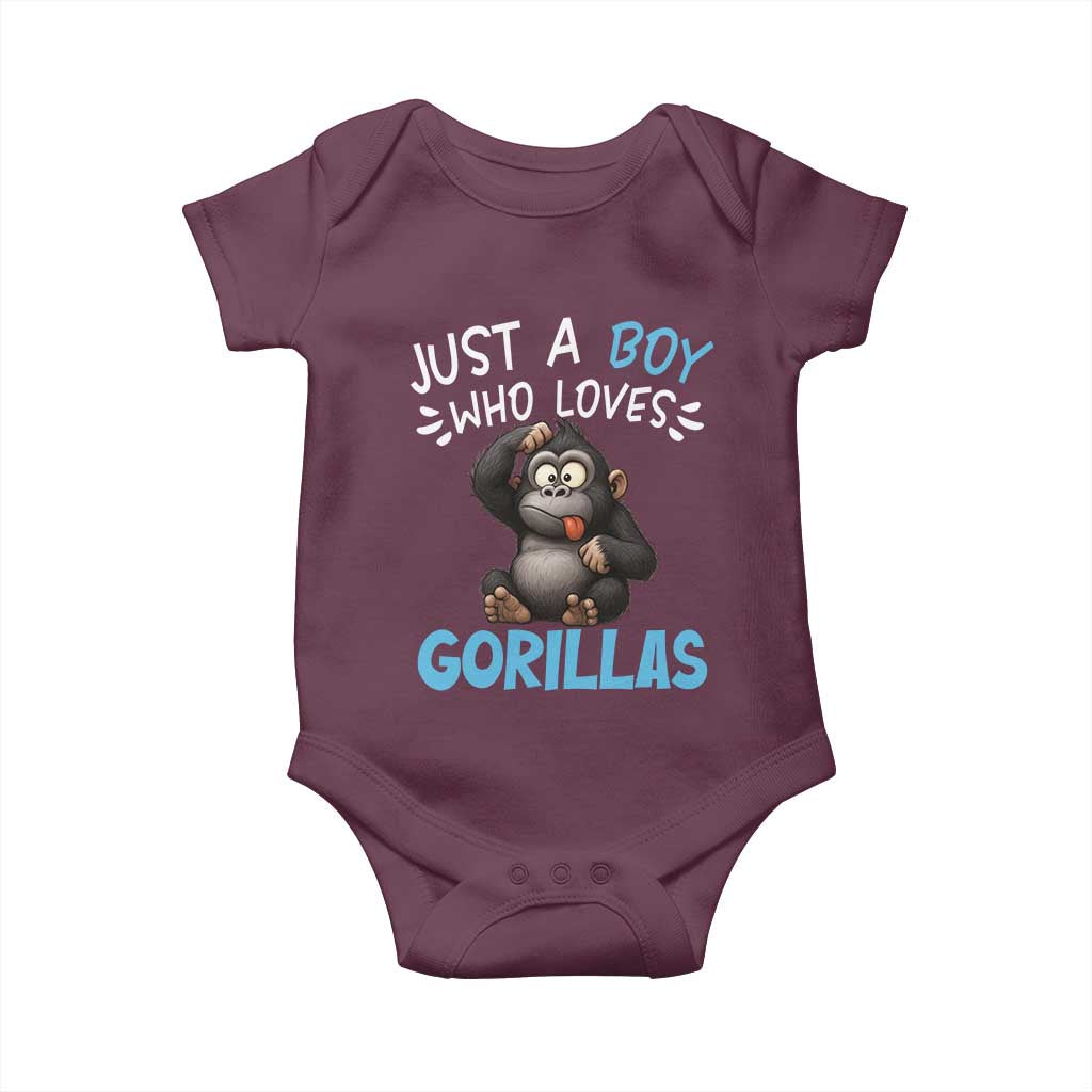 Funny Gorilla Lover Gift Baby Onesie Just A Boy Who Loves Gorillas TS12 Maroon Print Your Wear