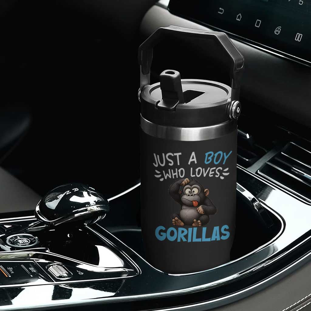 Funny Gorilla Lover Gift Flip Straw Tumbler Just A Boy Who Loves Gorillas TS12 Print Your Wear