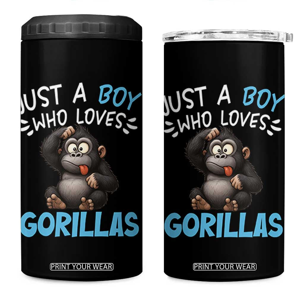 Funny Gorilla Lover Gift 4 in 1 Can Cooler Tumbler Just A Boy Who Loves Gorillas TS12 One Size: 16 oz Black Print Your Wear