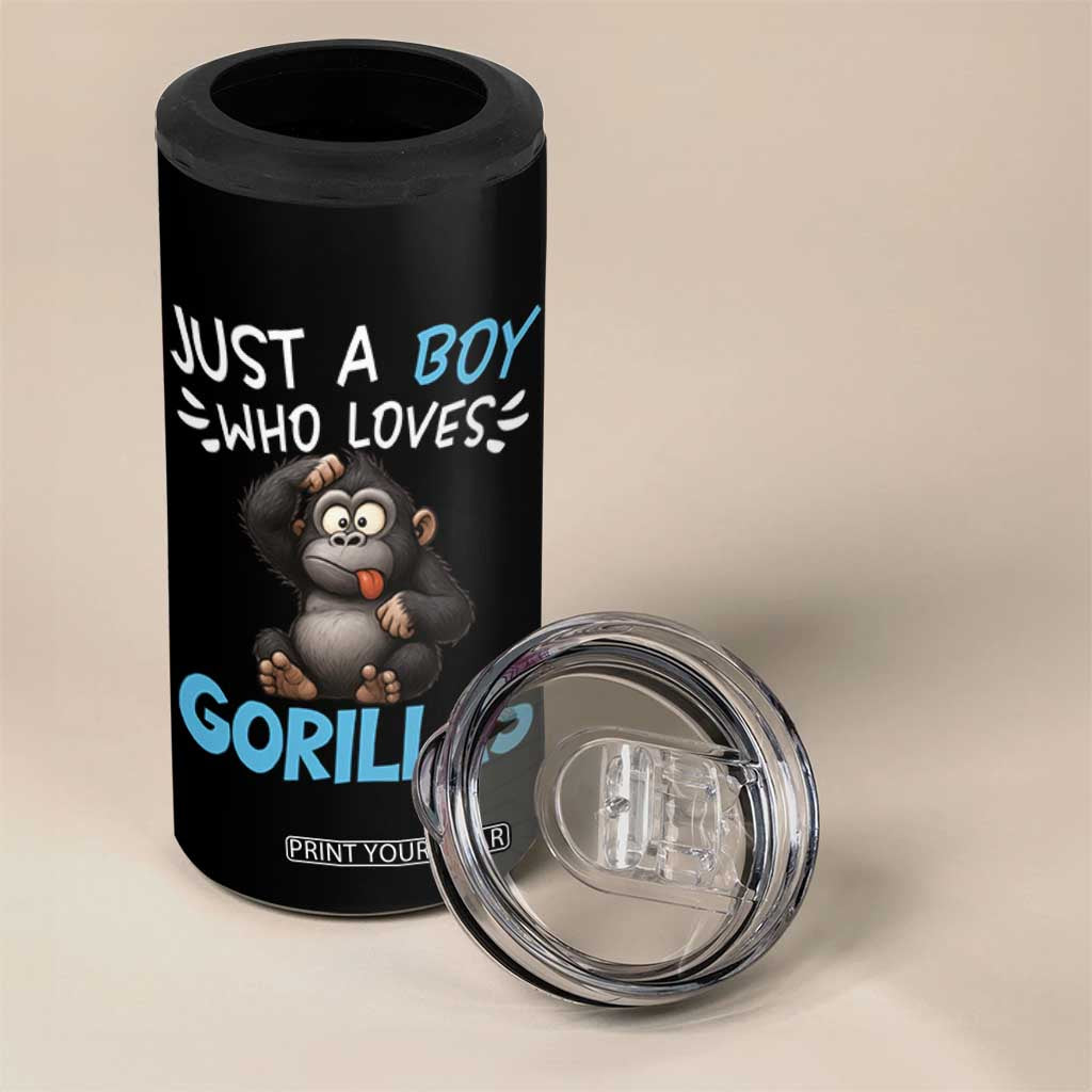 Funny Gorilla Lover Gift 4 in 1 Can Cooler Tumbler Just A Boy Who Loves Gorillas TS12 Print Your Wear