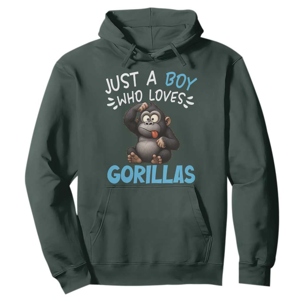 Funny Gorilla Lover Gift Hoodie Just A Boy Who Loves Gorillas TS12 Dark Forest Green Print Your Wear