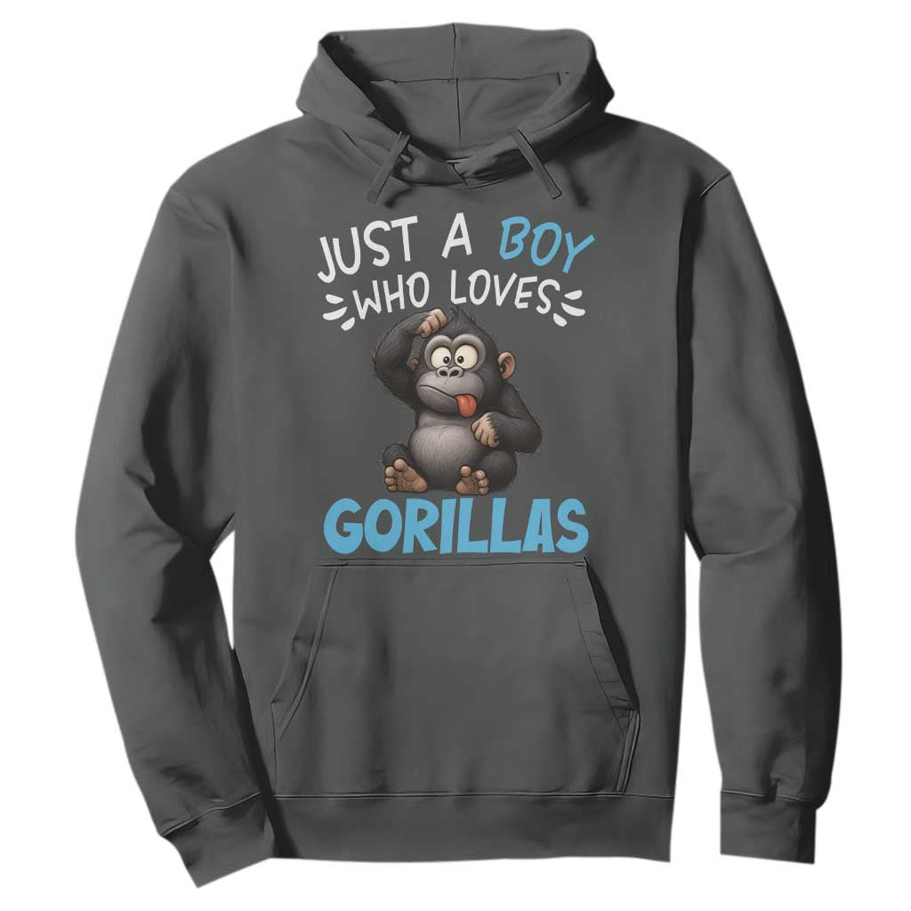 Funny Gorilla Lover Gift Hoodie Just A Boy Who Loves Gorillas TS12 Dark Heather Print Your Wear