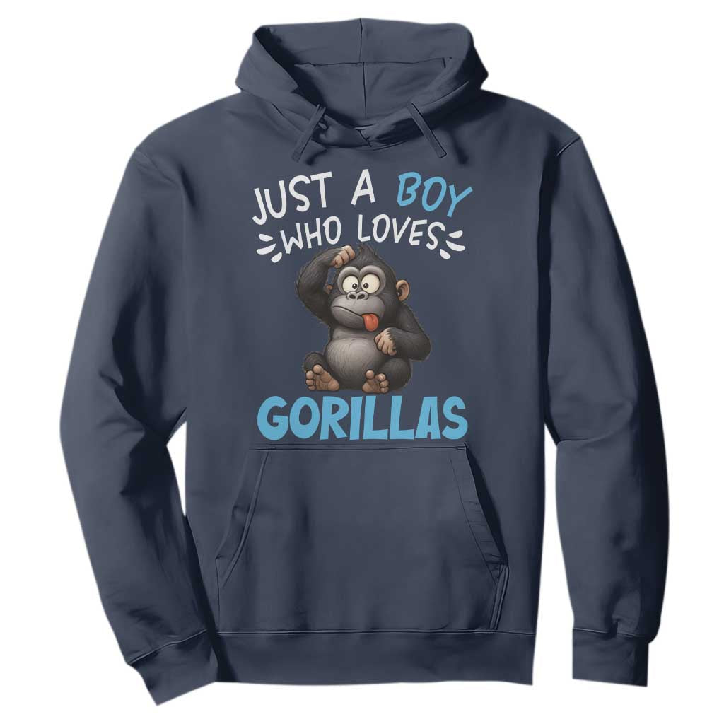Funny Gorilla Lover Gift Hoodie Just A Boy Who Loves Gorillas TS12 Navy Print Your Wear