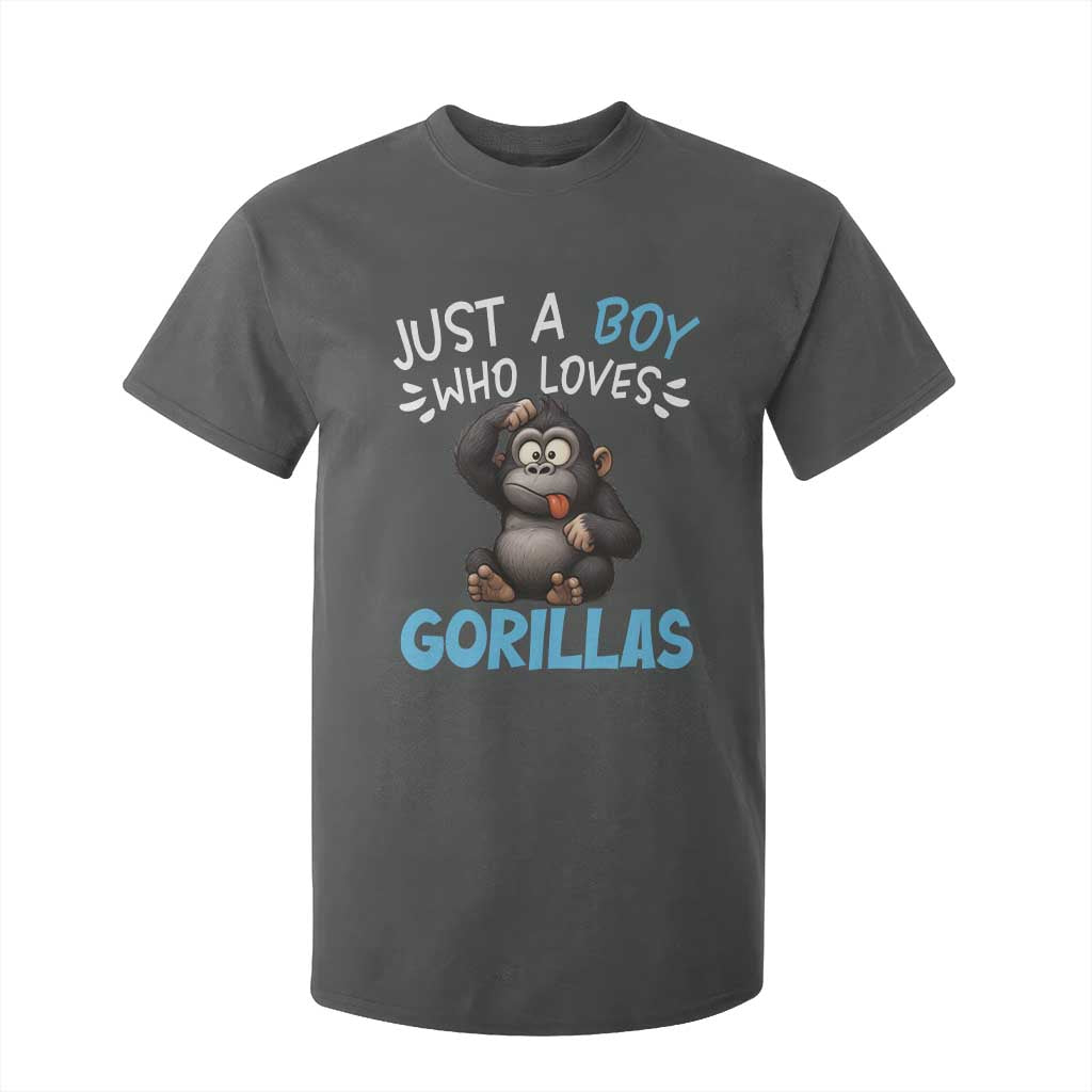 Funny Gorilla Lover Gift T Shirt For Kid Just A Boy Who Loves Gorillas TS12 Dark Heather Print Your Wear