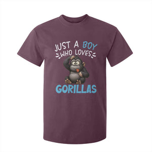 Funny Gorilla Lover Gift T Shirt For Kid Just A Boy Who Loves Gorillas TS12 Maroon Print Your Wear
