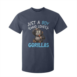 Funny Gorilla Lover Gift T Shirt For Kid Just A Boy Who Loves Gorillas TS12 Navy Print Your Wear