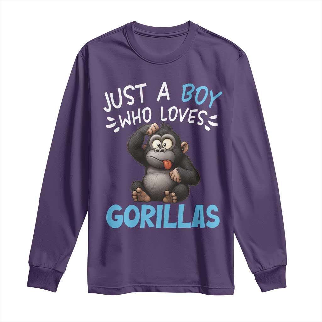 Funny Gorilla Lover Gift Long Sleeve Shirt Just A Boy Who Loves Gorillas TS12 Purple Print Your Wear