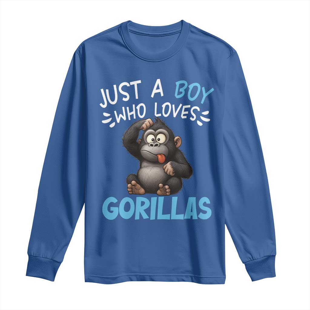 Funny Gorilla Lover Gift Long Sleeve Shirt Just A Boy Who Loves Gorillas TS12 Royal Blue Print Your Wear