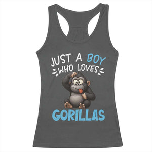 Funny Gorilla Lover Gift Racerback Tank Top Just A Boy Who Loves Gorillas TS12 Dark Heather Print Your Wear