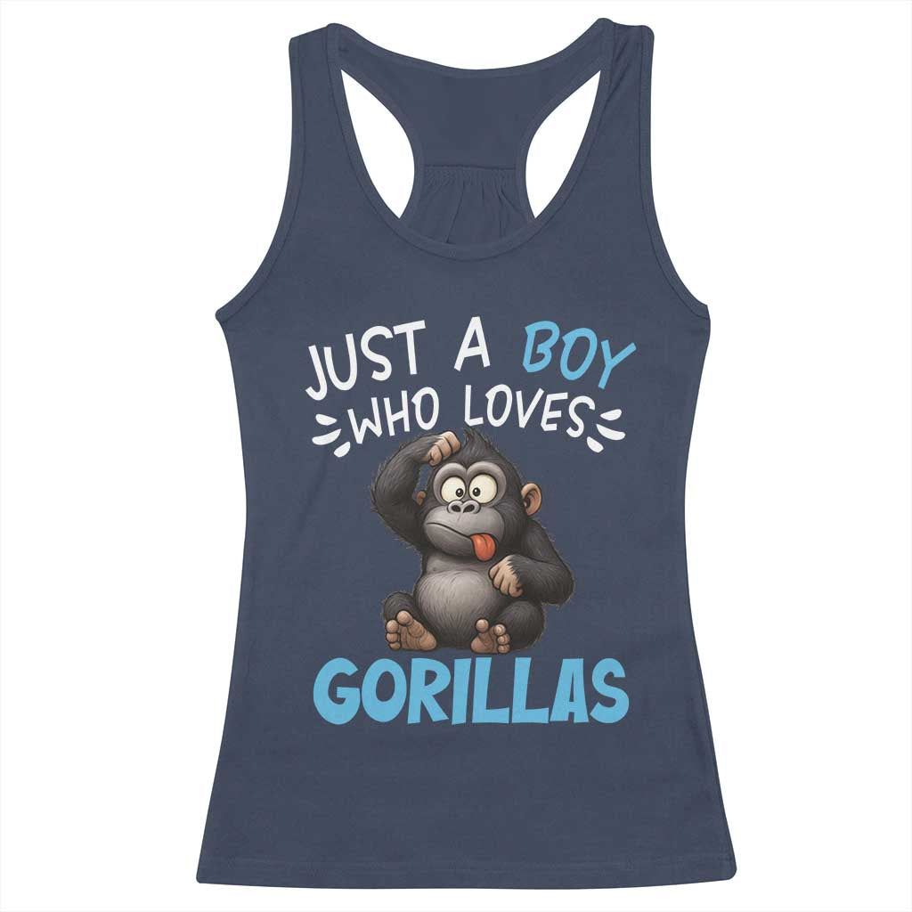 Funny Gorilla Lover Gift Racerback Tank Top Just A Boy Who Loves Gorillas TS12 Navy Print Your Wear