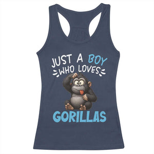 Funny Gorilla Lover Gift Racerback Tank Top Just A Boy Who Loves Gorillas TS12 Navy Print Your Wear