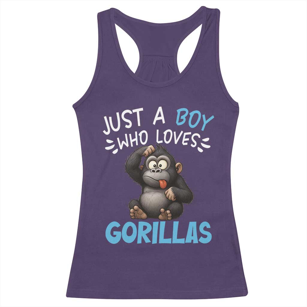 Funny Gorilla Lover Gift Racerback Tank Top Just A Boy Who Loves Gorillas TS12 Purple Print Your Wear